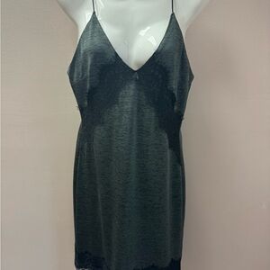 Elegant Black Lace Trim Chemise Dress